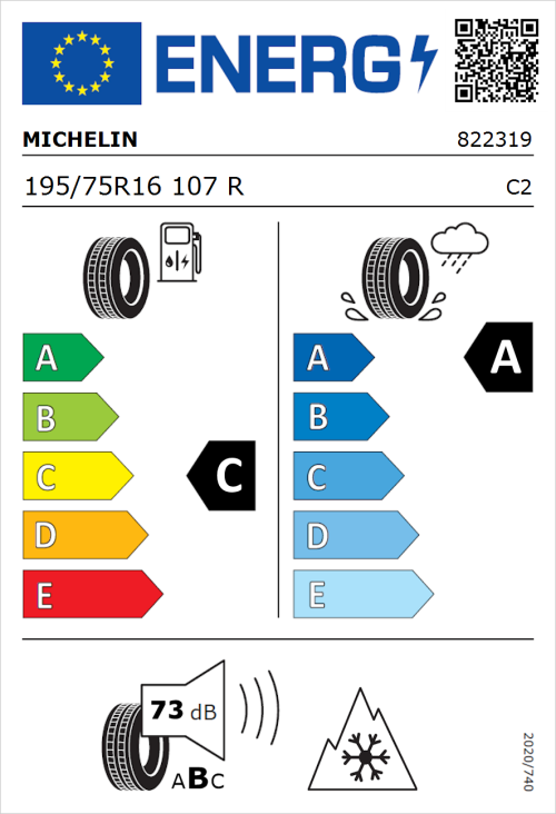 Tyre Label for Michelin Agilis CrossClimate 195/75R16 107R