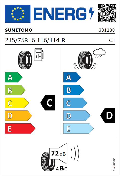 Tyre Label for Sumitomo SL727 215/75R16 116/114R