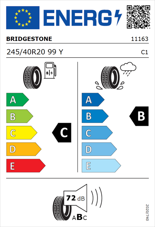 Tyre Label for Bridgestone Potenza S001 245/40R20 99Y