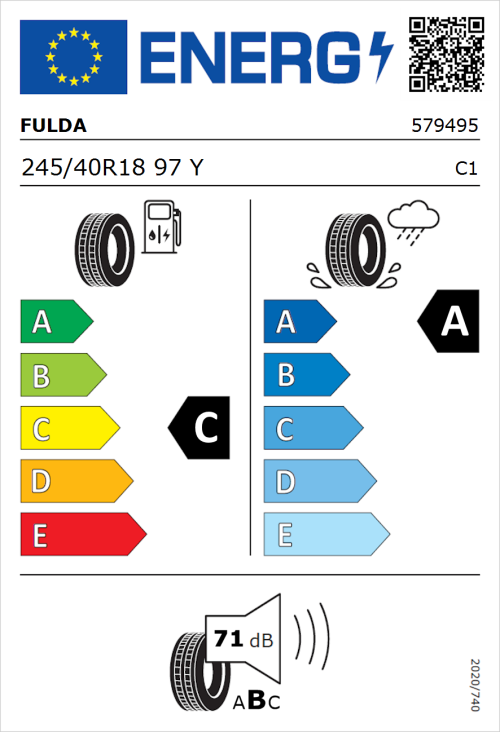 Tyre Label for Fulda SportControl 2 245/40R18 97Y