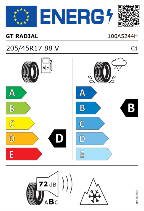 Tyre Label for GT Radial 4Seasons 205/45R17 88V