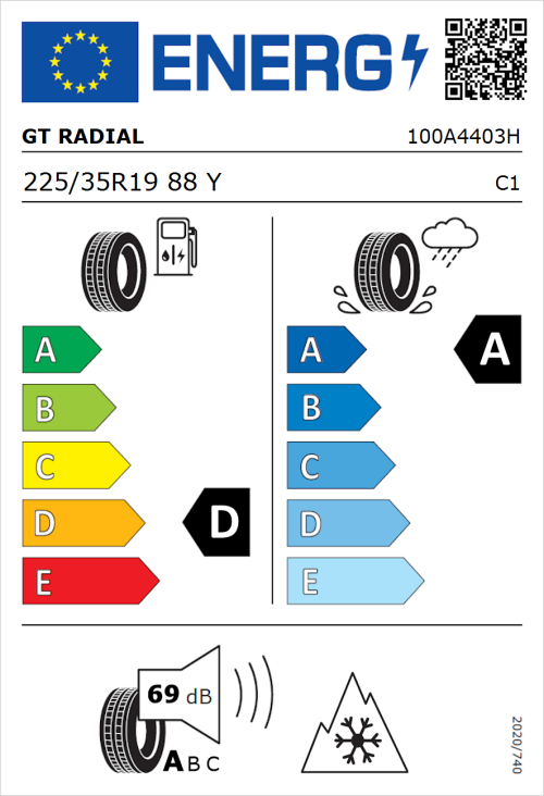 Tyre Label for GT Radial SportActive 2 225/35R19 88Y