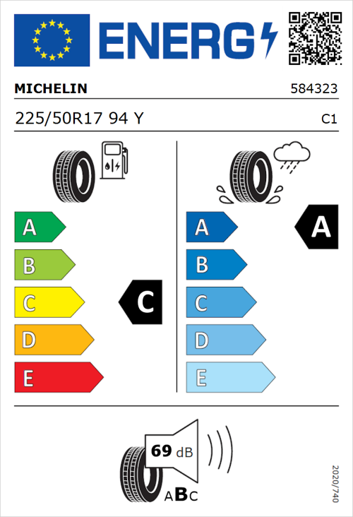 Tyre Label for Michelin Primacy 4+ 225/50R17 94Y