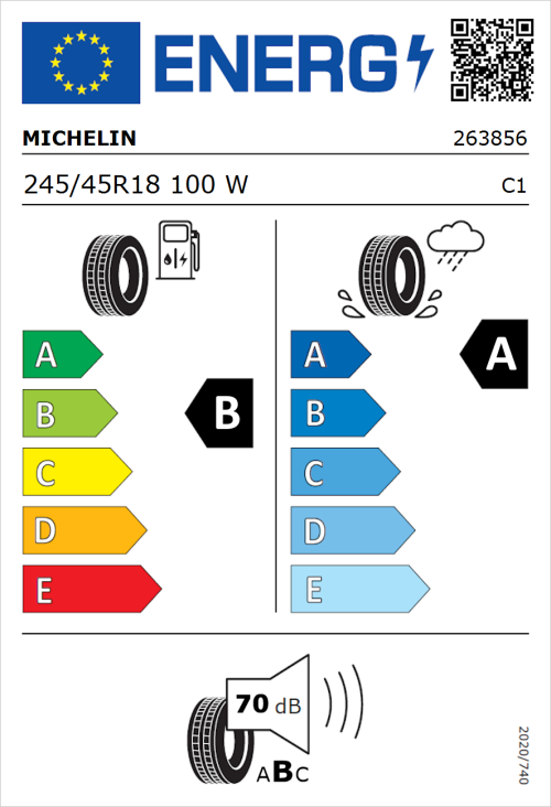 Tyre Label for Michelin Primacy 4+ 245/45R18 100W