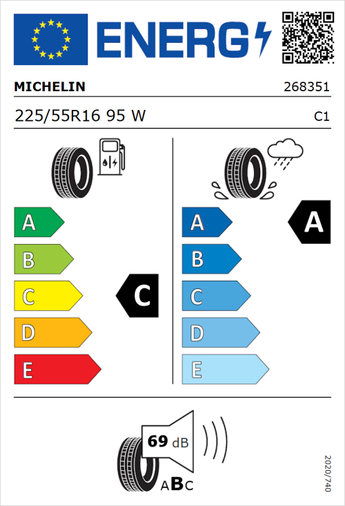 Tyre Label for Michelin Primacy 4+ 225/55R16 95W