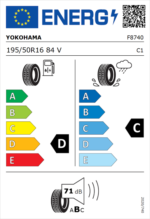 Tyre Label for Yokohama V105 195/50R16 84V