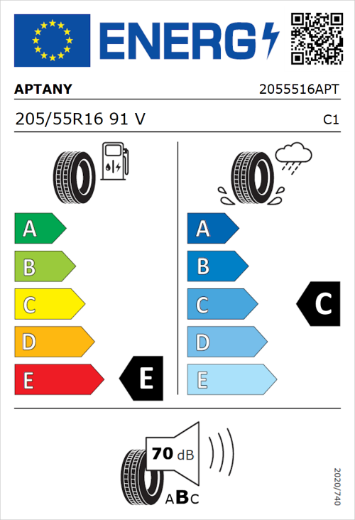 Tyre Label for Aptany RP203 205/55R16 91V